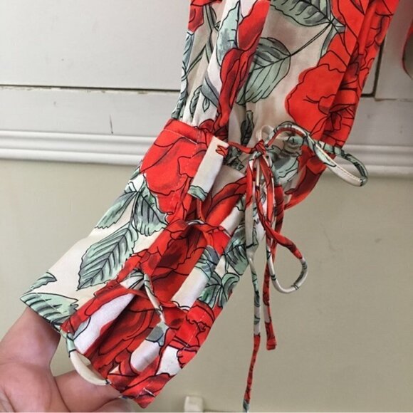 Ganni Rose Print Oversized Tie-Neck Stretch-Silk Blouse - Picture 11 of 15